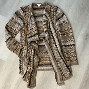 J. Jill Womens Size Small Open Aztec Brown Boho Knit Cardigan Sweater